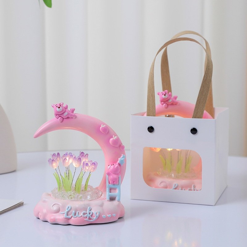 草莓熊郁金香手工DIY 发光小夜灯办公桌卧室树脂摆件节日装饰礼品,家装灯饰光源,装饰台灯,淘宝优惠券,粉丝福利购,淘宝优惠卷