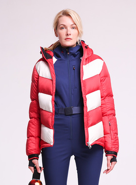 PERFECT MOMENT女士双板滑雪防泼水V型绗缝白鹅绒中长款保暖外套