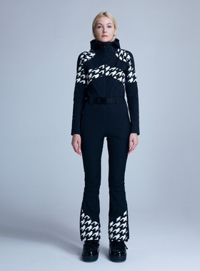 PERFECT MOMENT户外双板时尚千鸟格连帽加绒显瘦防风连体滑雪服