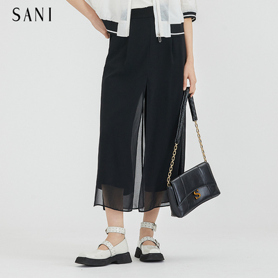 SANI女装夏季商场同款层次拼接松紧腰纯色九分裤QK8125