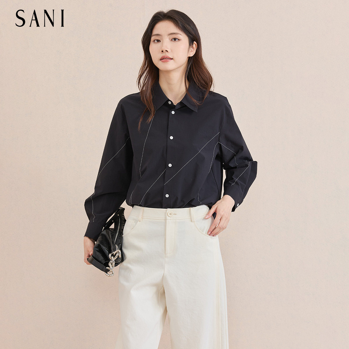 SANI商场同款2026秋季新品法式高级感气质黑色防晒衬衫外套女上衣