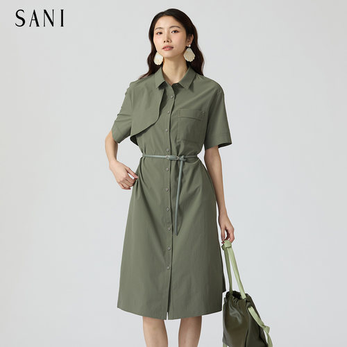 sani2026夏季新品a字版型连衣裙女收腰显瘦简约通勤裙子商场同款