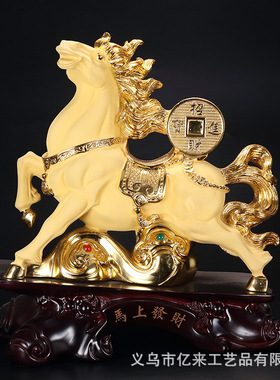 树脂金色马上发财沙金马摆件 创意家居办公室摆设 开业工艺品