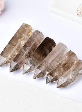 跨境热销天然茶水晶柱单尖六棱柱原石打磨烟晶柱家居办公风水