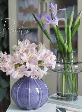 手工制作香芋紫色飘金粉花瓶彩色花朵花瓶装饰家居简约设计师