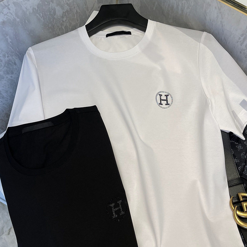 2024夏季短袖T恤男新款韩版修身印花潮流修身半截袖帅气体恤男装