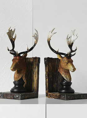 鹿头书档摆件家居客厅书房办公室咖啡厅装饰品创意生日礼物