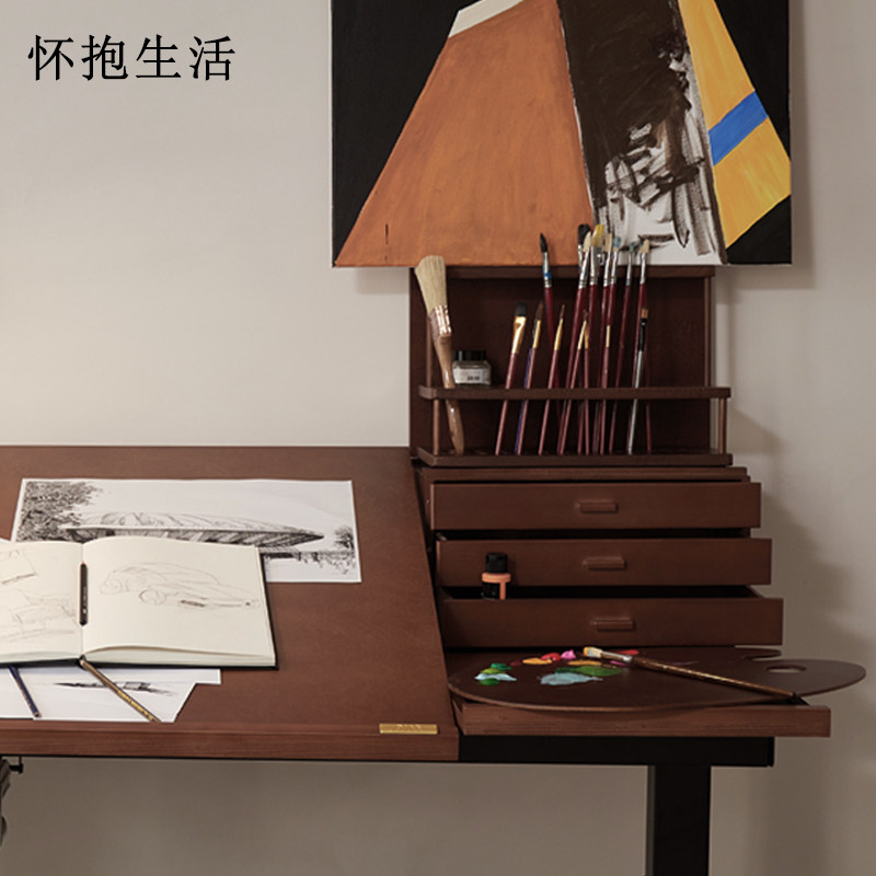 怀抱生活方格三层抽柜桌面收纳画盒图纸柜子办公家用卧室绘画美术