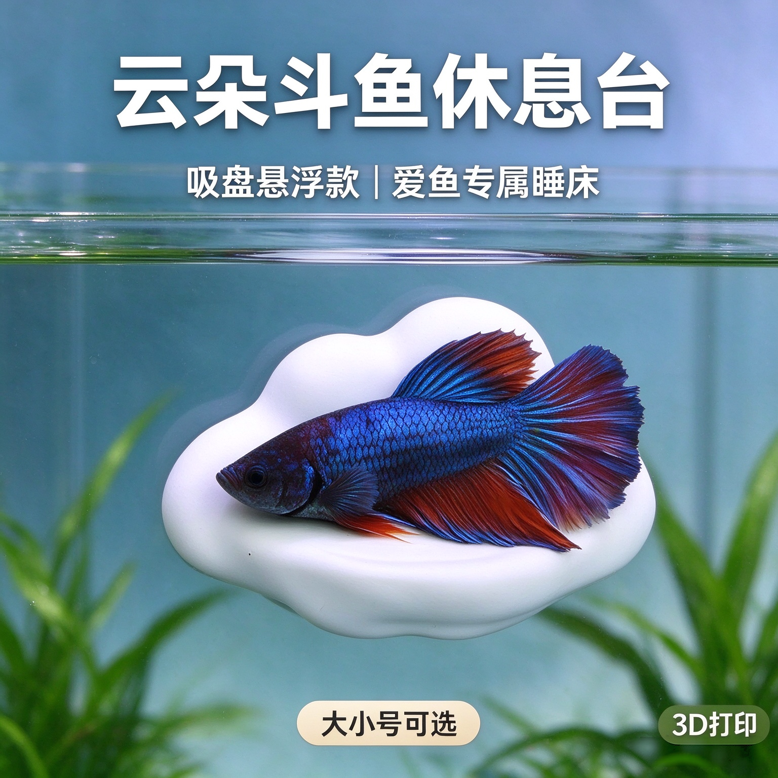 云朵悬浮鱼缸休息换气台