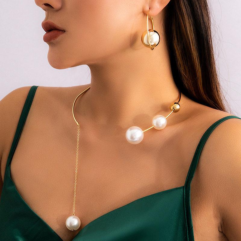 round bead collarbone chain with open collar necklace项炼 - 实物图