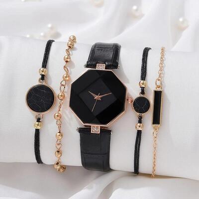 Set Watch For Women Luxury Leather Analog Ladies Quartz Wris