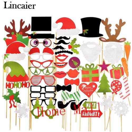 Lincaier 50 Pieces Photo Booth Props Merry Christmas Decorat