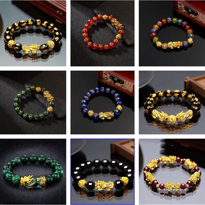 Personality Beaded Bracelet Obsidian Gold Pixiu