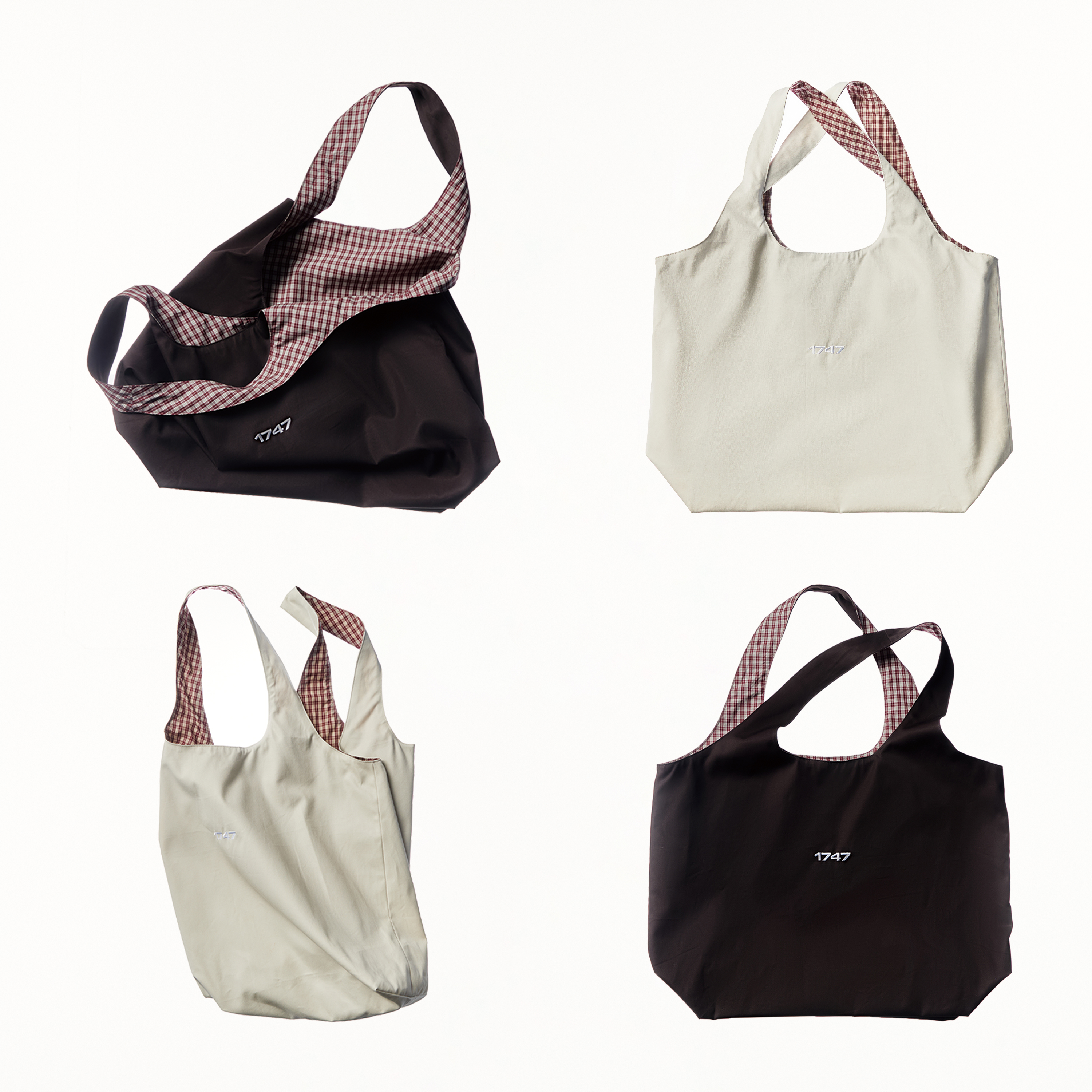 1747 一包两用 双面格纹松弛感大容量托特背包