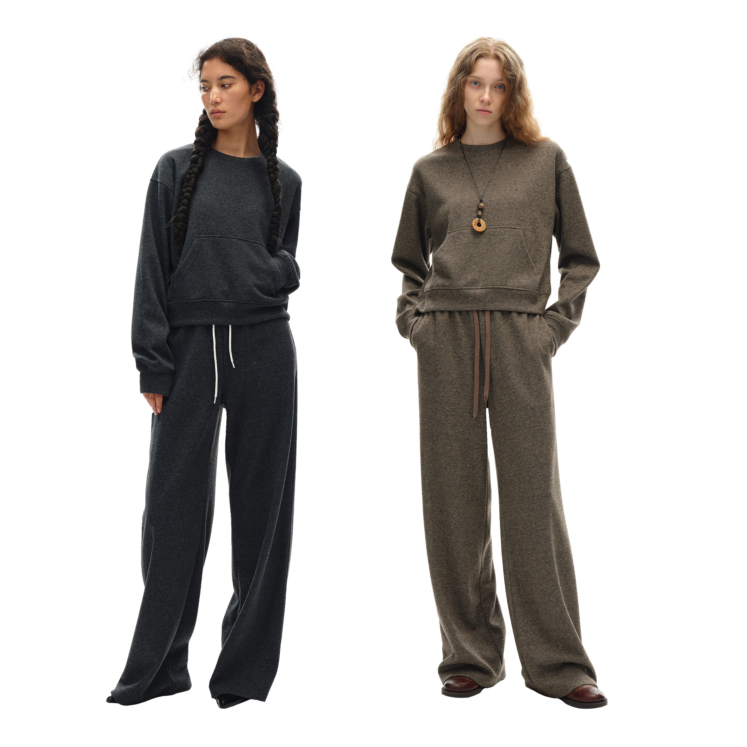 1747 桑蚕丝羊毛_奢感肌理極简ROW风时髦松弛老钱圆领休闲套装