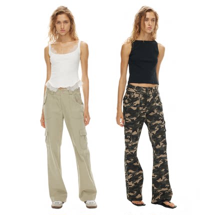 1747 微喇叭廓形工装裤 口袋vibe风设计长裤 美式复古酷辣休闲裤