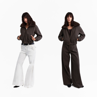 复古格纹短夹克外套 可拆卸毛领 1747 时髦作家