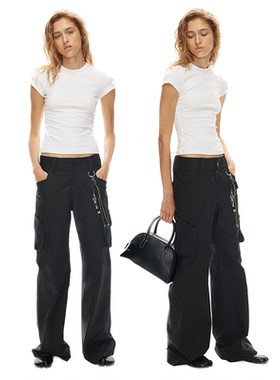 1747 拼接口袋解构休闲工装裤 黑色高街百搭长裤 CASUAL PANTS