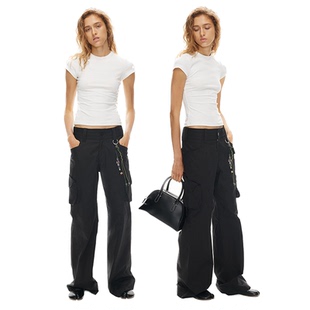 CASUAL 1747 黑色高街百搭长裤 裤 PANTS 拼接口袋解构休闲工装