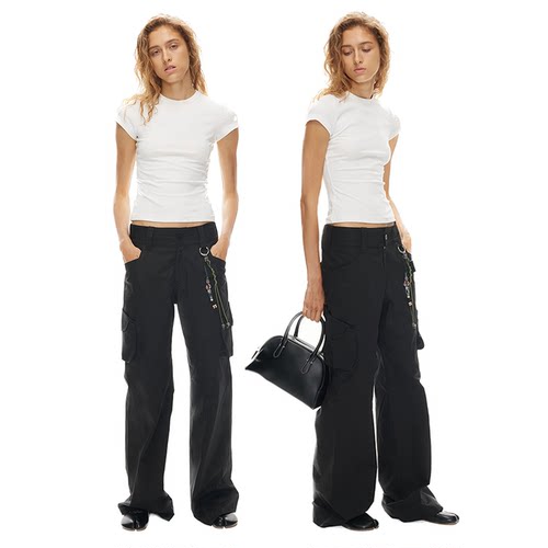 1747 拼接口袋解构休闲工装裤 黑色高街百搭长裤 CASUAL PANTS