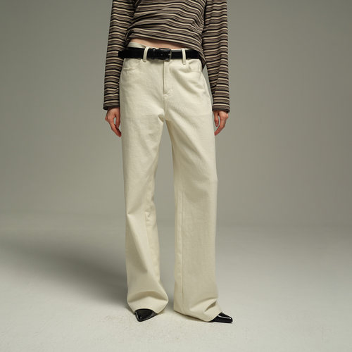 1747 百搭神裤_全棉暗提花極简经典中腰修腿显瘦直筒休闲裤