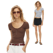 亨利领合体修身 FITTED 设计感纽扣罗纹短袖 1747 修身 T恤 SHIRT