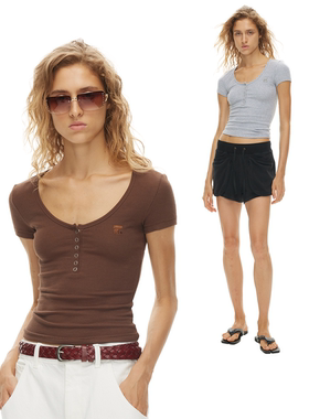 1747 亨利领合体修身设计感纽扣罗纹短袖修身T恤 FITTED T-SHIRT