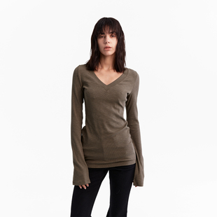 显瘦随性竹节打底长袖 1747 慵懒V领修身