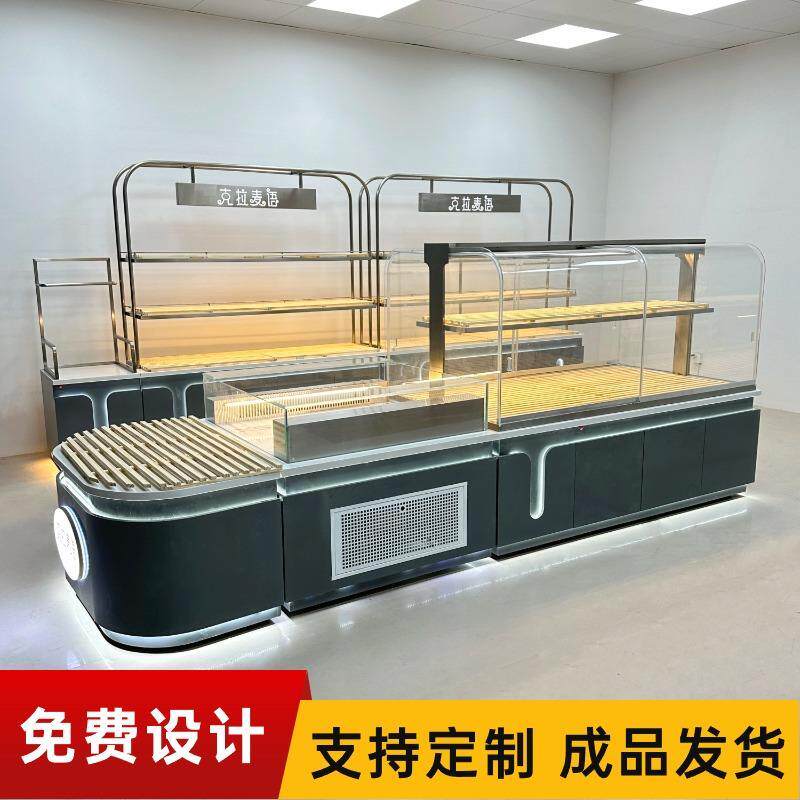 不锈钢面包柜台小型中岛柜边柜冷藏蛋糕弧形面包展示柜商用陈列架