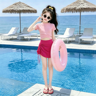 女童粉色分体泳衣2026新款海边