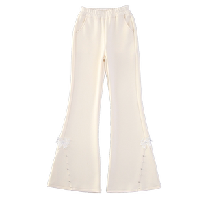 女童裤子秋冬2025新款儿童韩版国风微喇叭裤大童加绒休闲长裤洋气