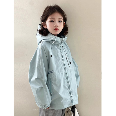 女童连帽冲锋衣春秋装2025新款韩版儿童拉链衫女孩网红休闲外套潮