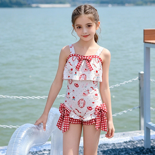 2026夏季女童蝴蝶结连体泳衣