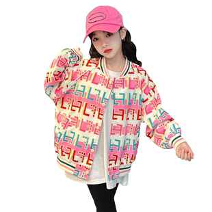 女童外套早秋2026新款儿童大童网红彩虹棒球服女孩休闲夹克上衣潮