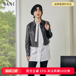 SANI商场同款品质绵羊皮高级感皮衣女25秋冬款轻盈翻领真皮外套