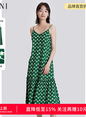 SANI奥莱特卖商场同款时尚印花长款连衣裙度假风吊带裙女春秋季