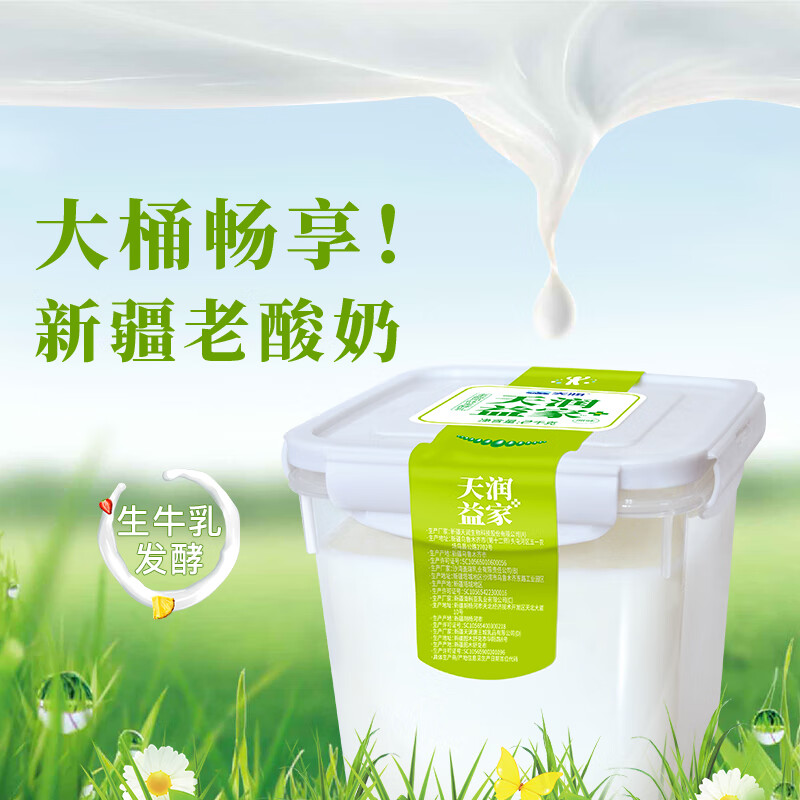 新疆天润益家酸奶网红1kg*2桶方桶老酸奶水果沙拉全脂风味发酵乳