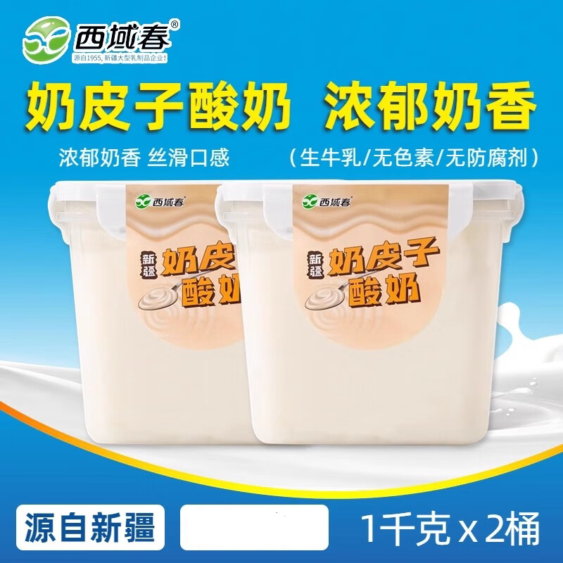 冷运新疆西域春奶皮子大方桶老酸奶1kg代餐低温酸牛奶早餐水果捞