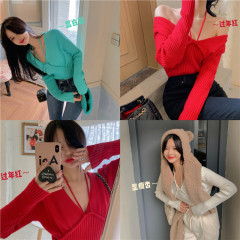 Real price fashion careful machine sexy collar exposed clavicle a variety of ways to wear hanging neck versatile slim sweater