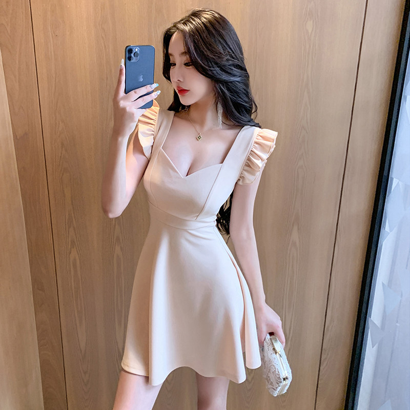 夜总店性感低胸连衣裙女辣妹夏装小个子露背低胸方领裙子足浴工服
