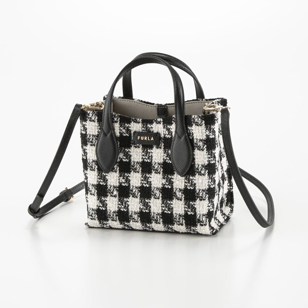 furla经典黑白格子手提包micro tote / to