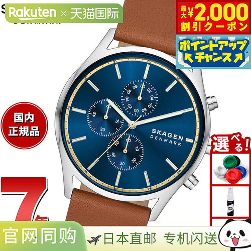 日本直邮Skagen 男士 HOLST 计时码表行李皮革手表 SKW6916