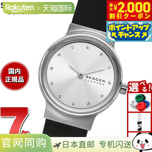 日本直邮Skagen 女士 Freja Lillie 双指针黑色皮革手表 SKW3119