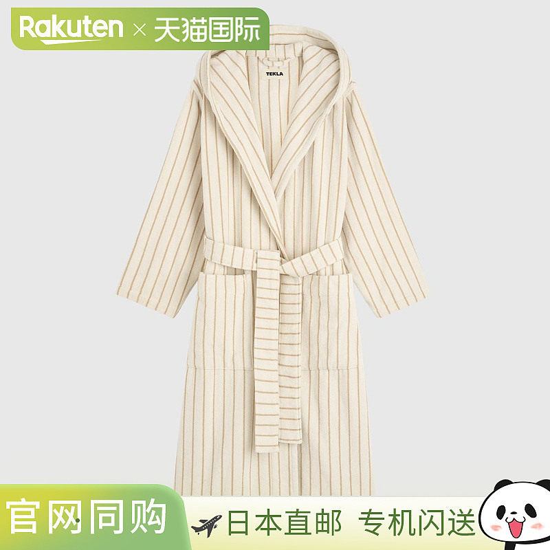 日本直邮TEKLA 带帽条纹浴袍毛巾布面料有机棉男女通用（女士和男
