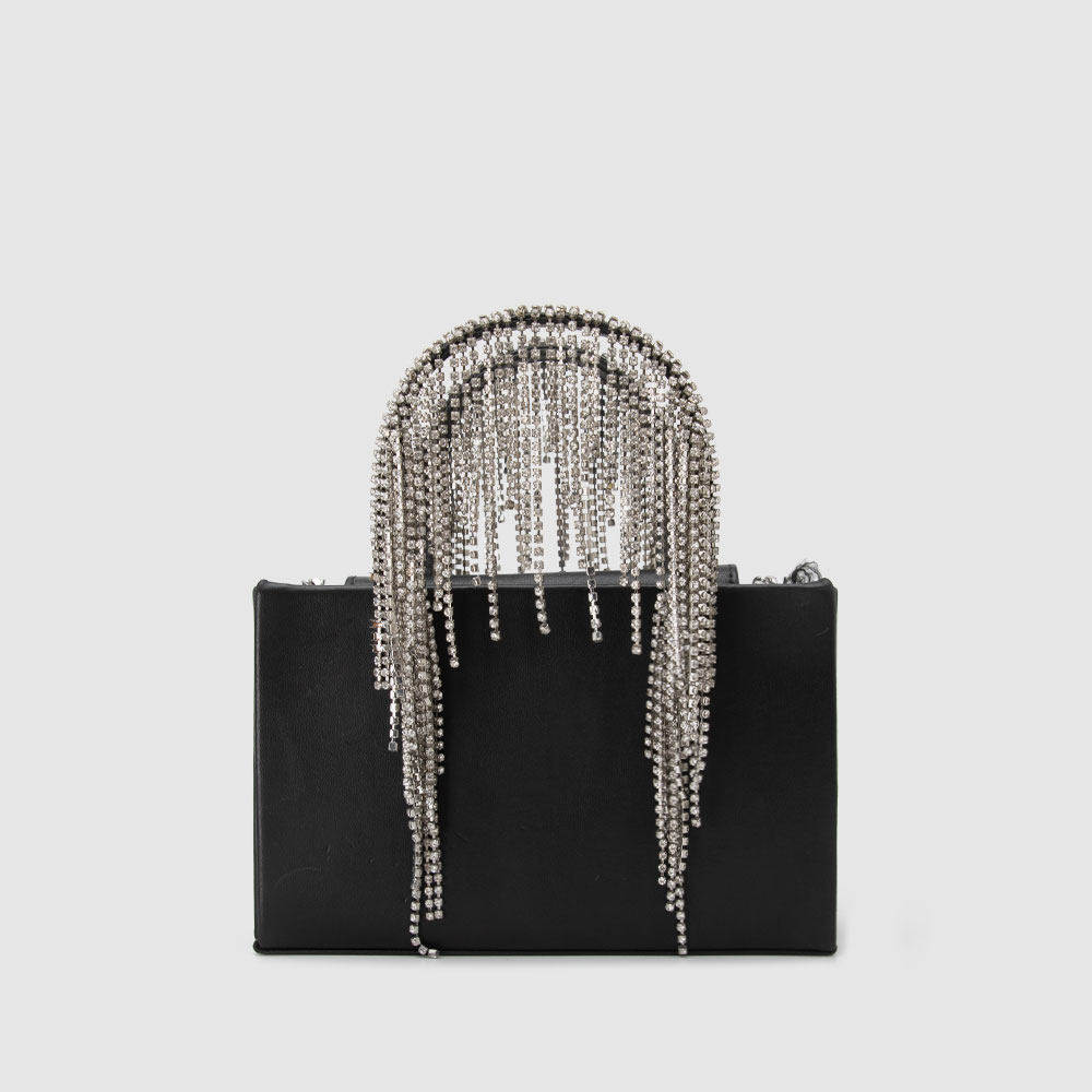 KARA春季新品羊皮镶钻流苏女士磁扣时尚链条斜挎包手提单肩包