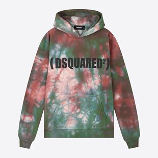 加绒连帽衫 logo印花扎染男士 连帽卫衣 D2二次方新品 现货DSQUARED2