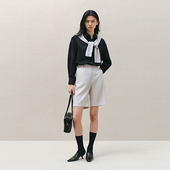 直筒裤 INSPIRE&STORIES 女亚麻色日常通勤西装 裤 24春夏新款 短裤