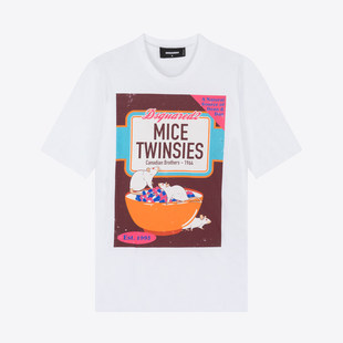 D2二次方夏季 短袖 新品 圆领印花套头体恤衫 T恤 男士 现货DSQUARED2