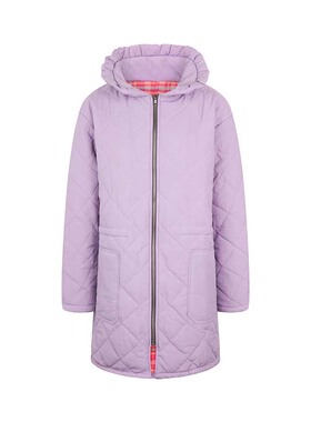 TACH 女士 秋冬款简约紫色荷叶领时尚休闲中长款拉链棉服外套