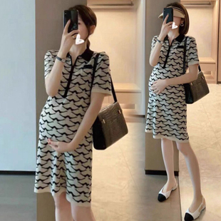 夏季气质名媛孕妇裙高级感别致小香风polo领减龄显瘦孕妇连衣裙女